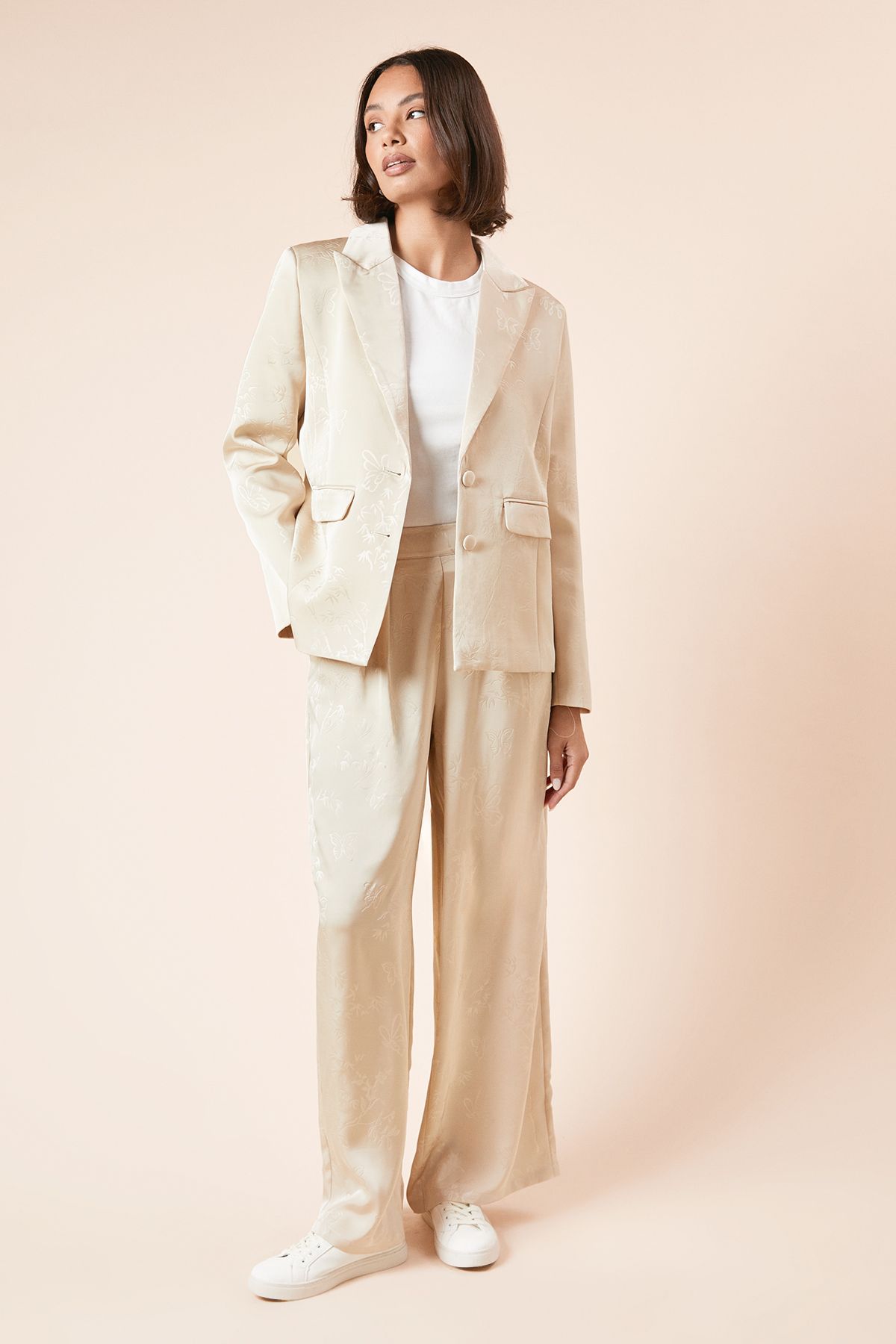 Dorothy Perkins Single Breasted Satin Jacquard Blazer Neutral image 2