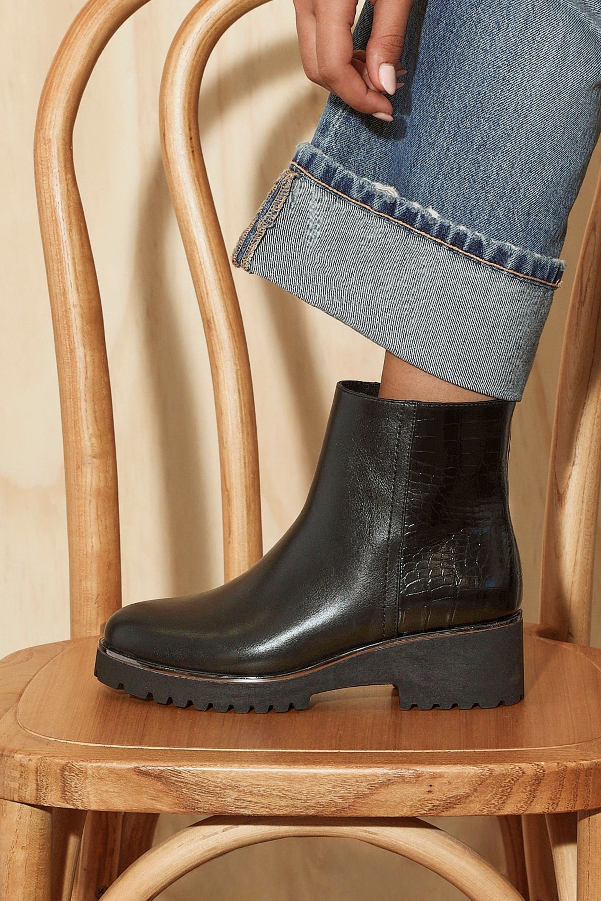 Linzi Navigate Black Croc Mix Wedge Ankle Boot image 2