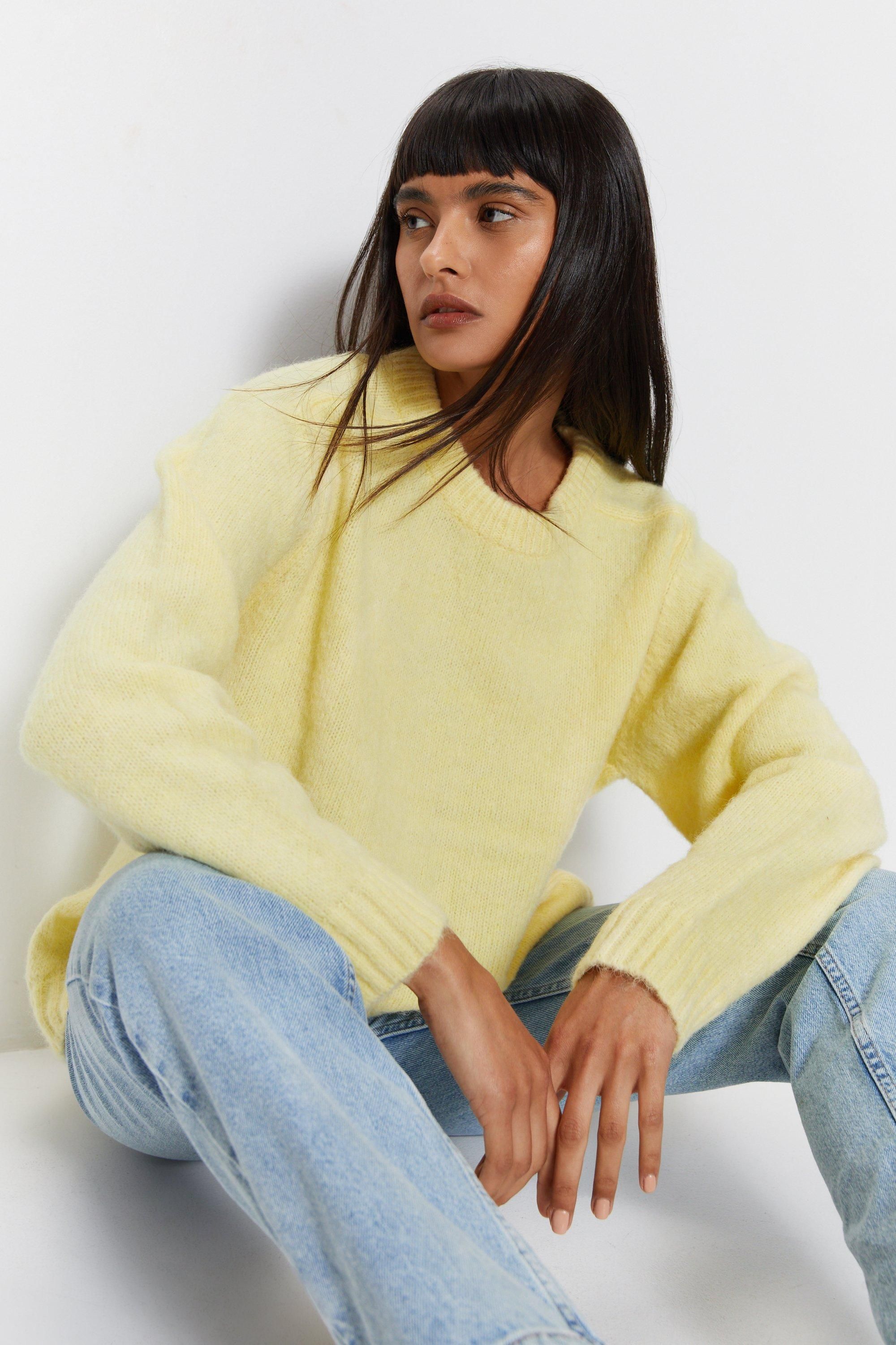 Warehouse Mohair Crew Neck Jumper Lemon image 2