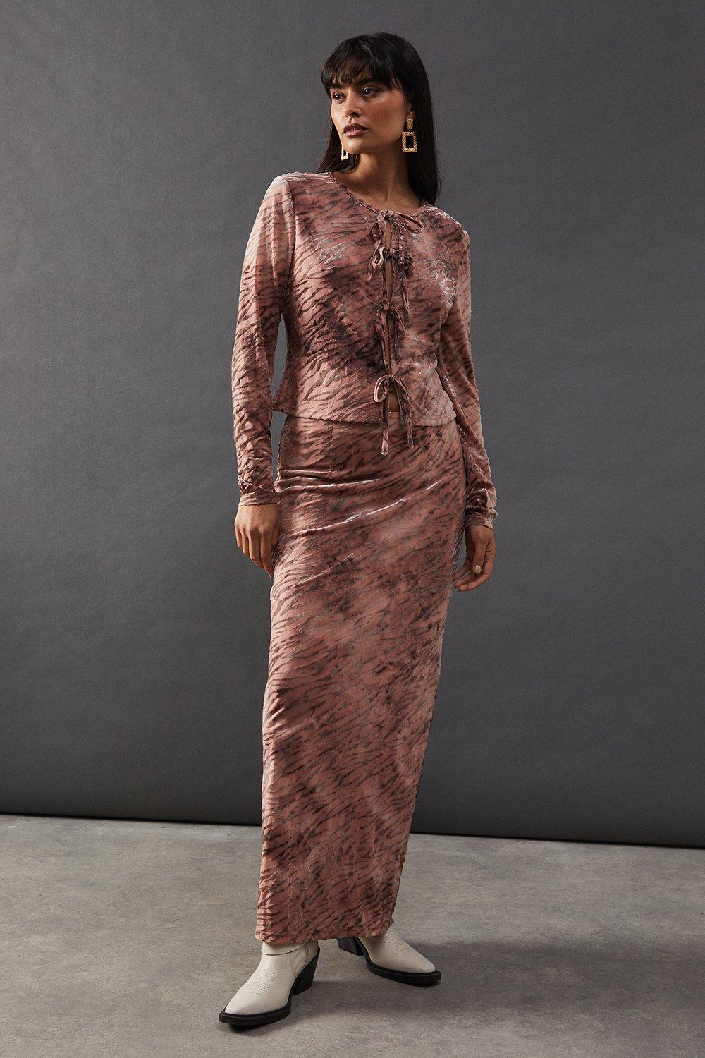 Warehouse Burnout Velvet Tie Front Top image 2