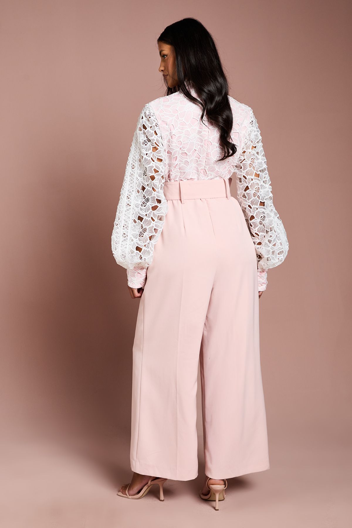 Coast Petite Organza Lace Belted Long Sleeve Jumpsuit Blush image 3