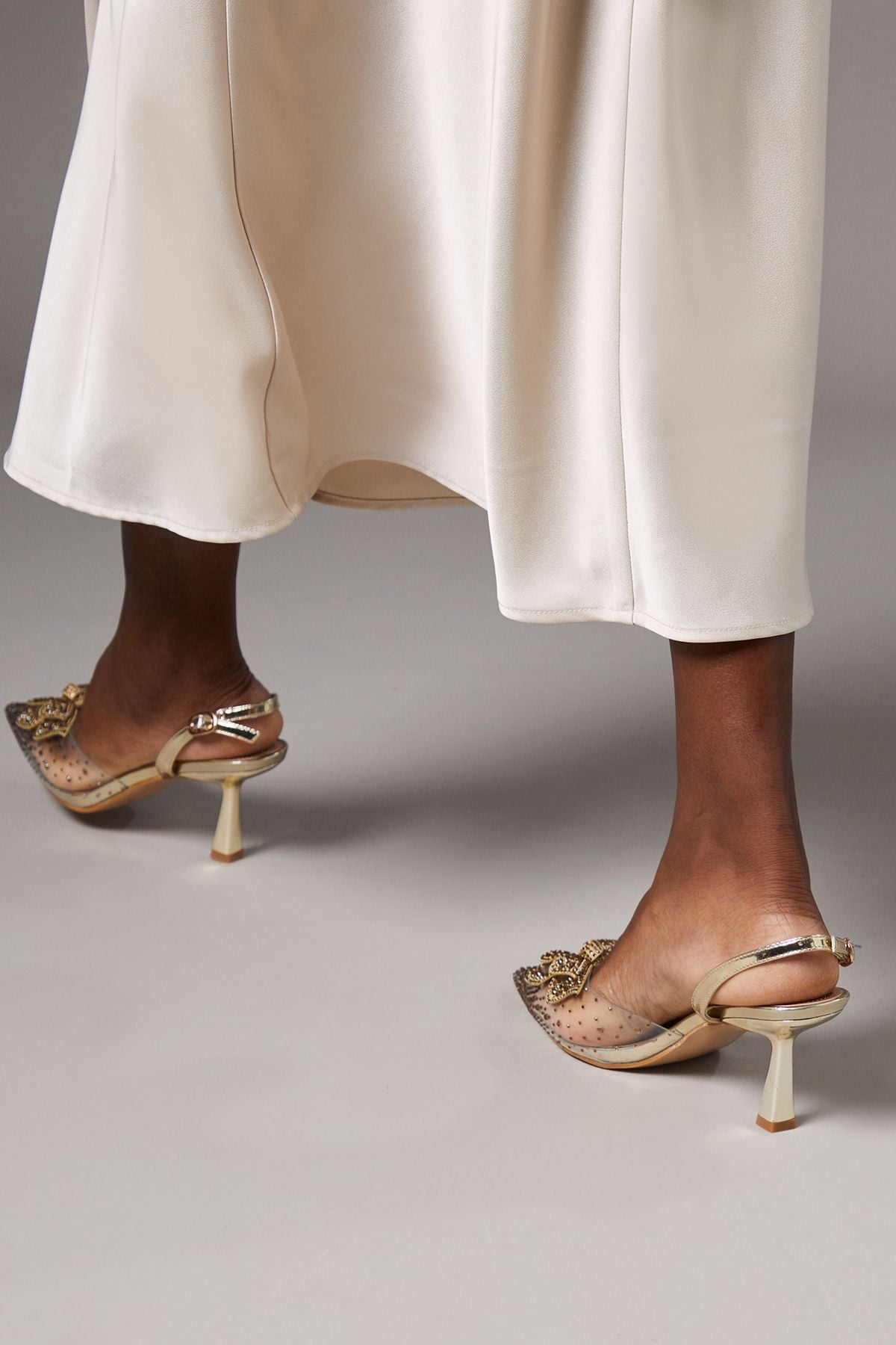 Coast Queenie Diamante Butterfly Pointed Slingback High Stiletto Heel Court Shoes Rose Gold image 4