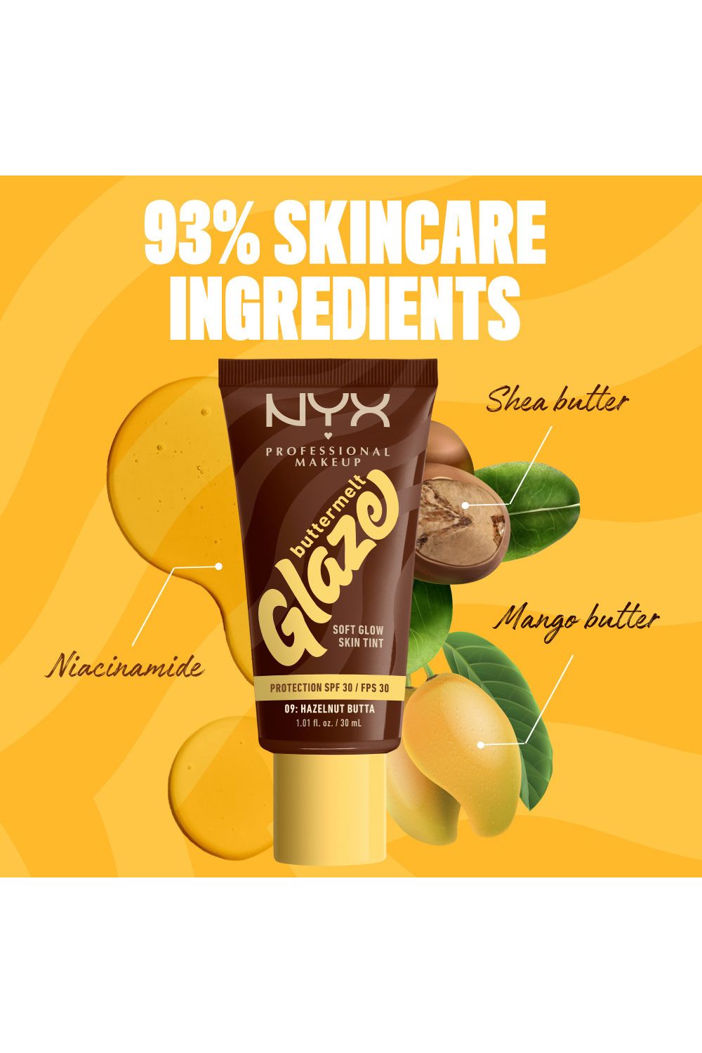 NYX Professional Makeup Buttermelt Glaze Soft Glow Skin Tint + SPF/FPS 30 30ml Hazelnut Butta image 2
