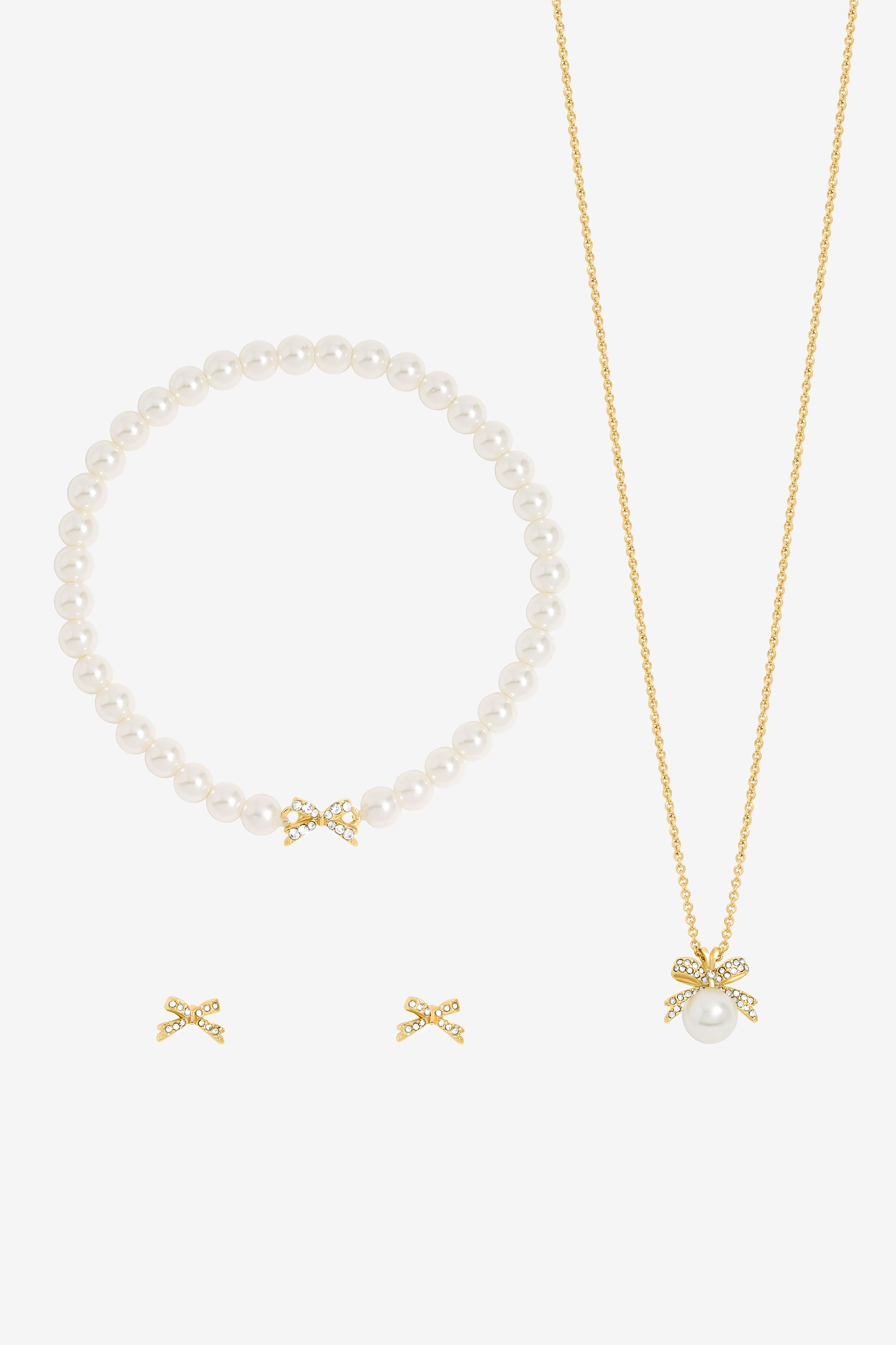 Jon Richard Gold Plated Pearl and Crystal Bow Trio Set - Gift Box image 2