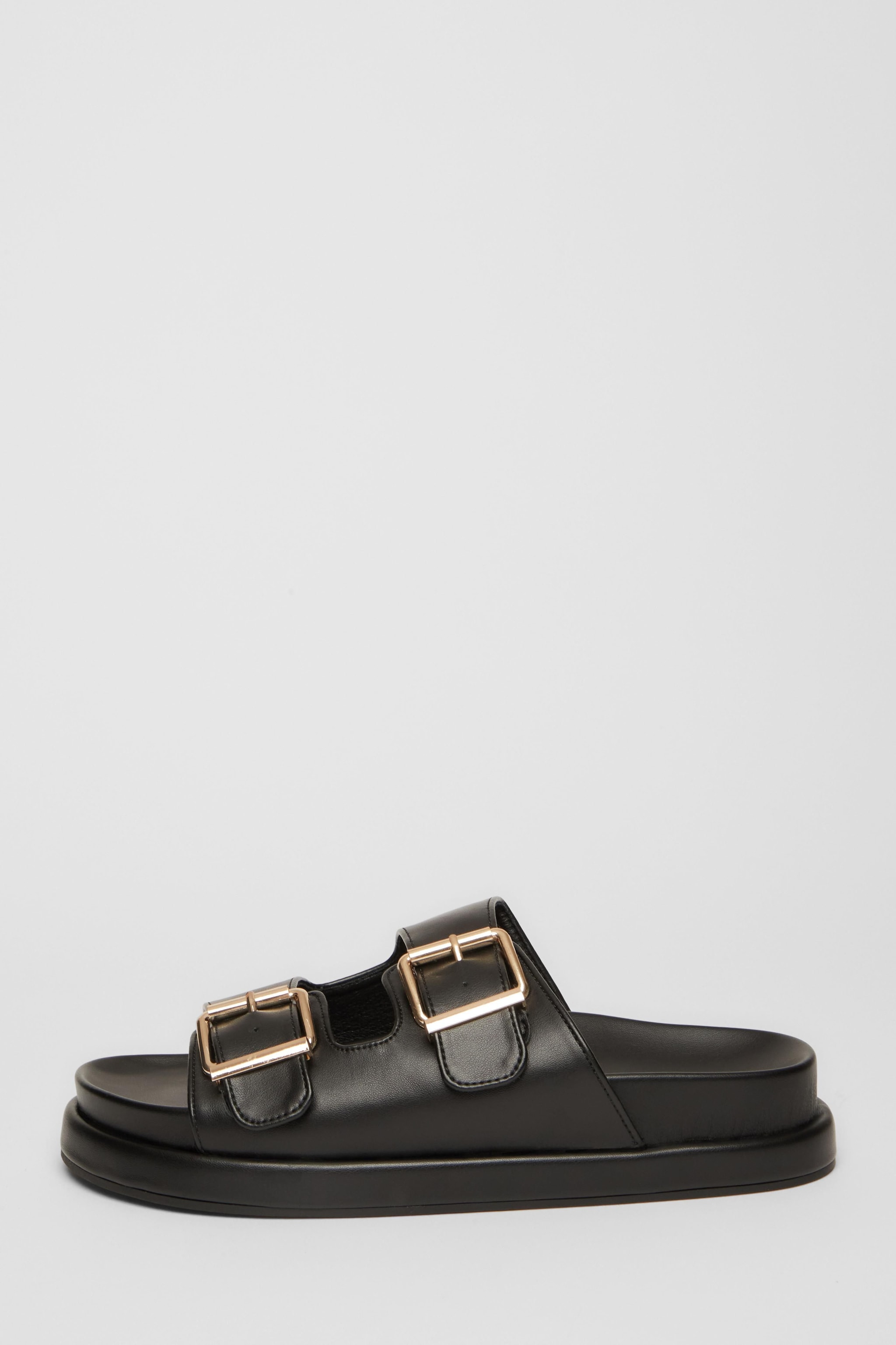 Quiz Black Faux Leather Flat Sandals image 3