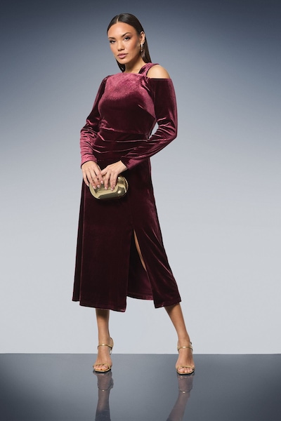 Principles Asymmetric Neck Velvet Midi Dress Plum