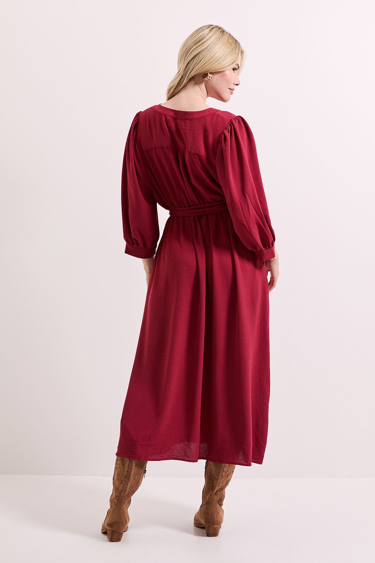 Dorothy Perkins Overhead Belted Puff Sleeve Midi Dress Terracotta image 4