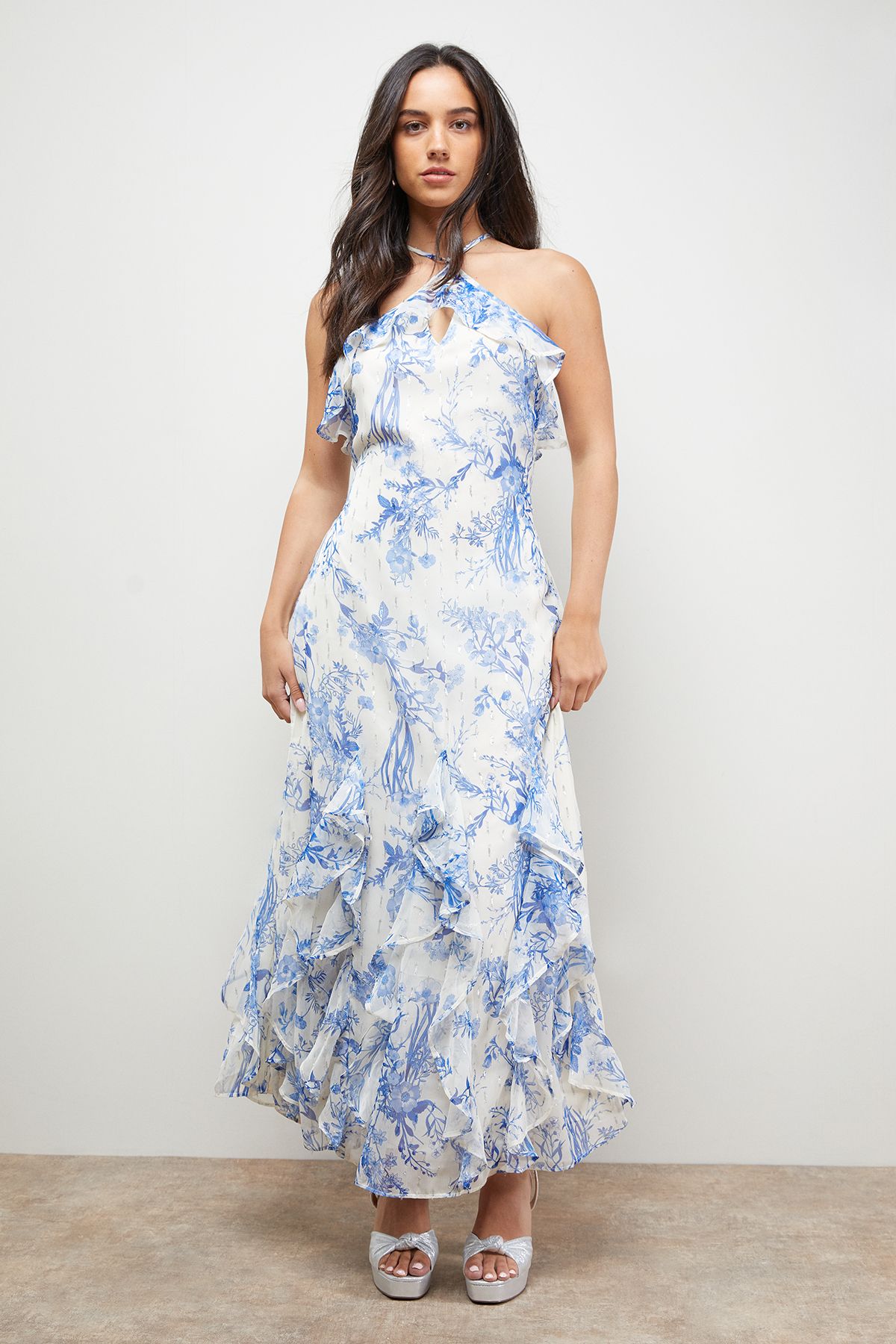 Oasis Halterneck Spaghetti Strap Maxi Dress Blue image 1