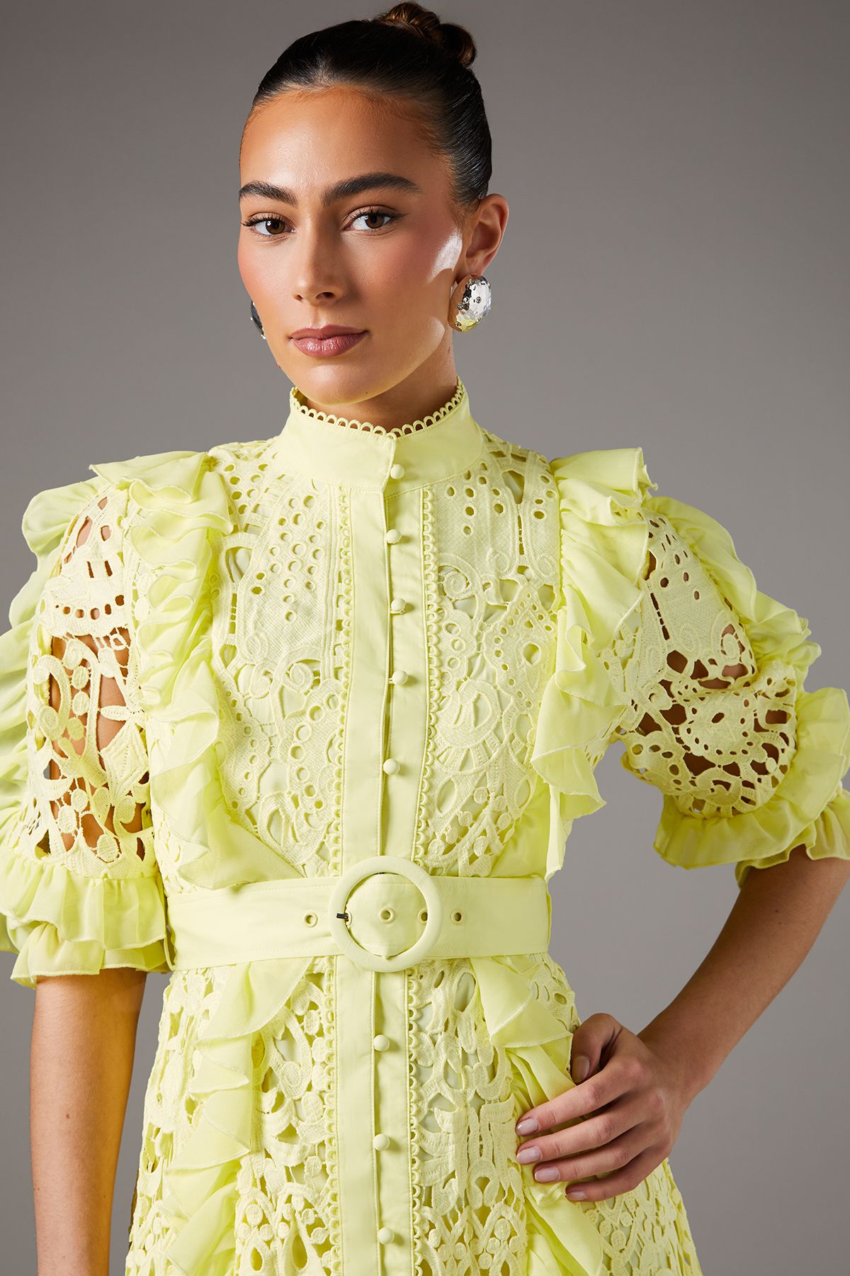 Coast Lace Ruffle Shirt Dress With Tie Yellow image 3