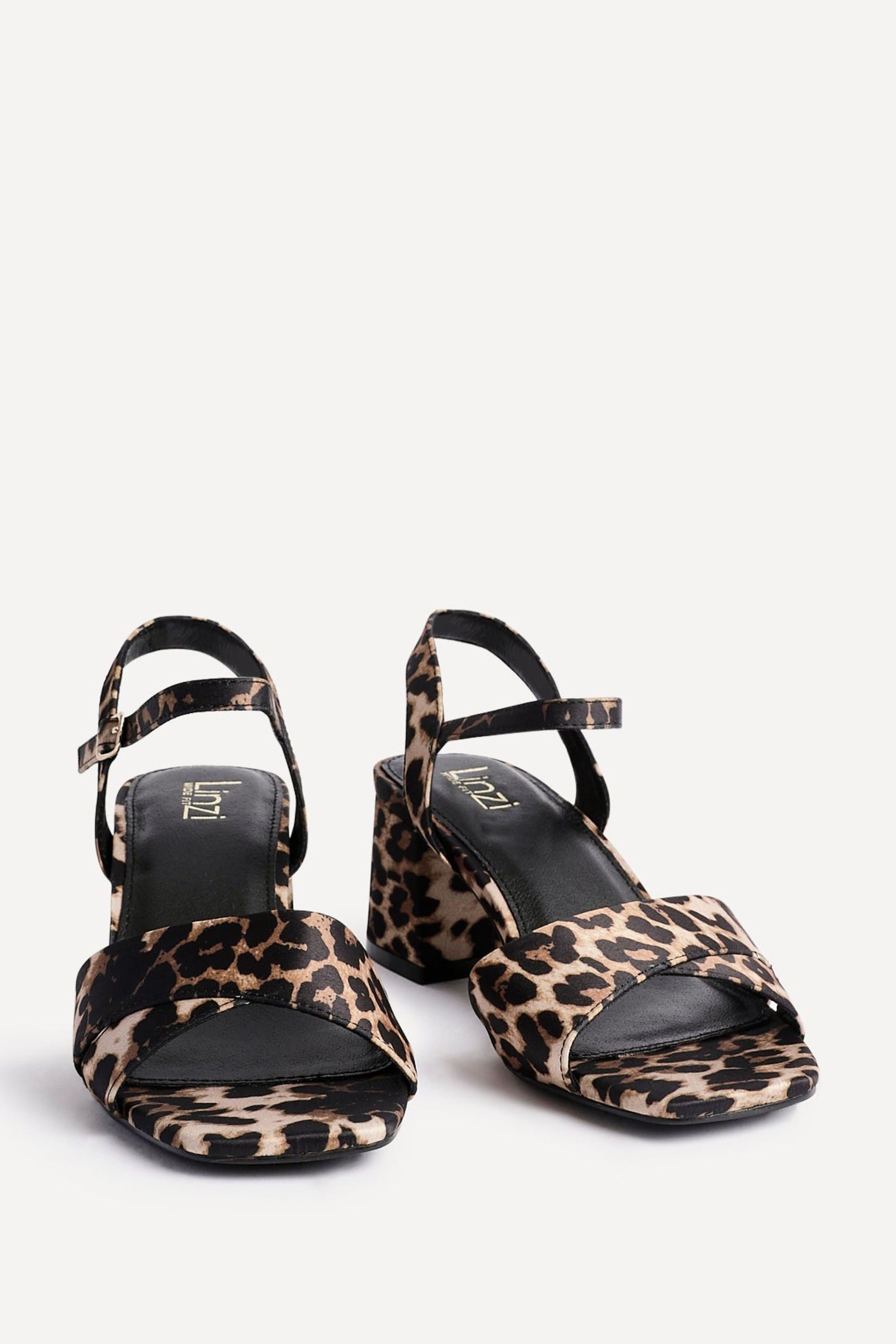 Linzi Vivian Wide Fit Leopard Print Satin Block Heeled Sandals image 3