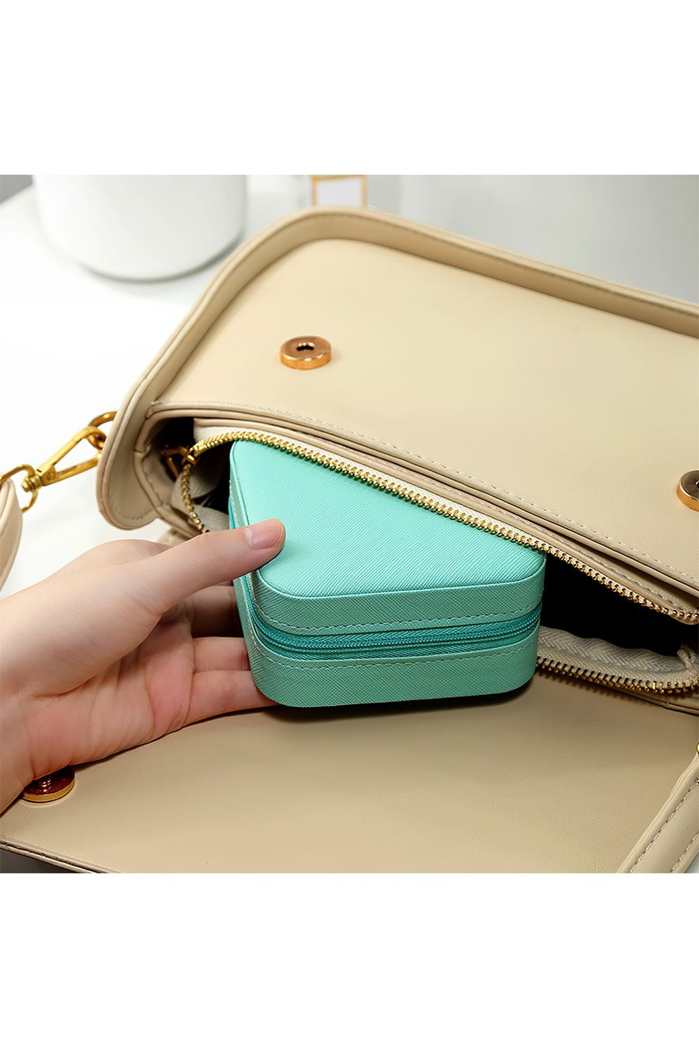 SHEONLY Blue Compact Portable PU Leather Jewellery Box image 3