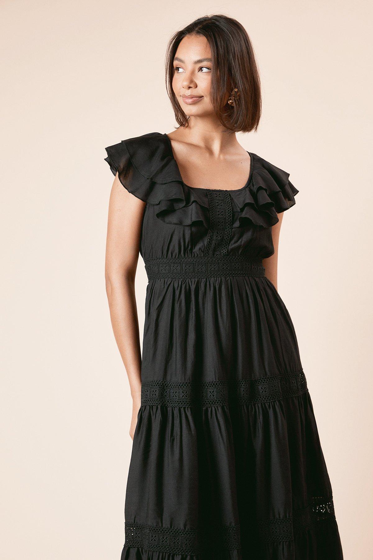 Dorothy Perkins Trim Ruffle Shoulder Maxi Dress Black image 2