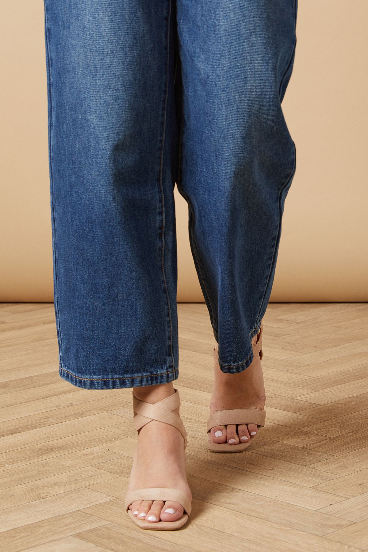 Oasis Millie Covered Buckle Medium Block Heeled Sandals Taupe image 2