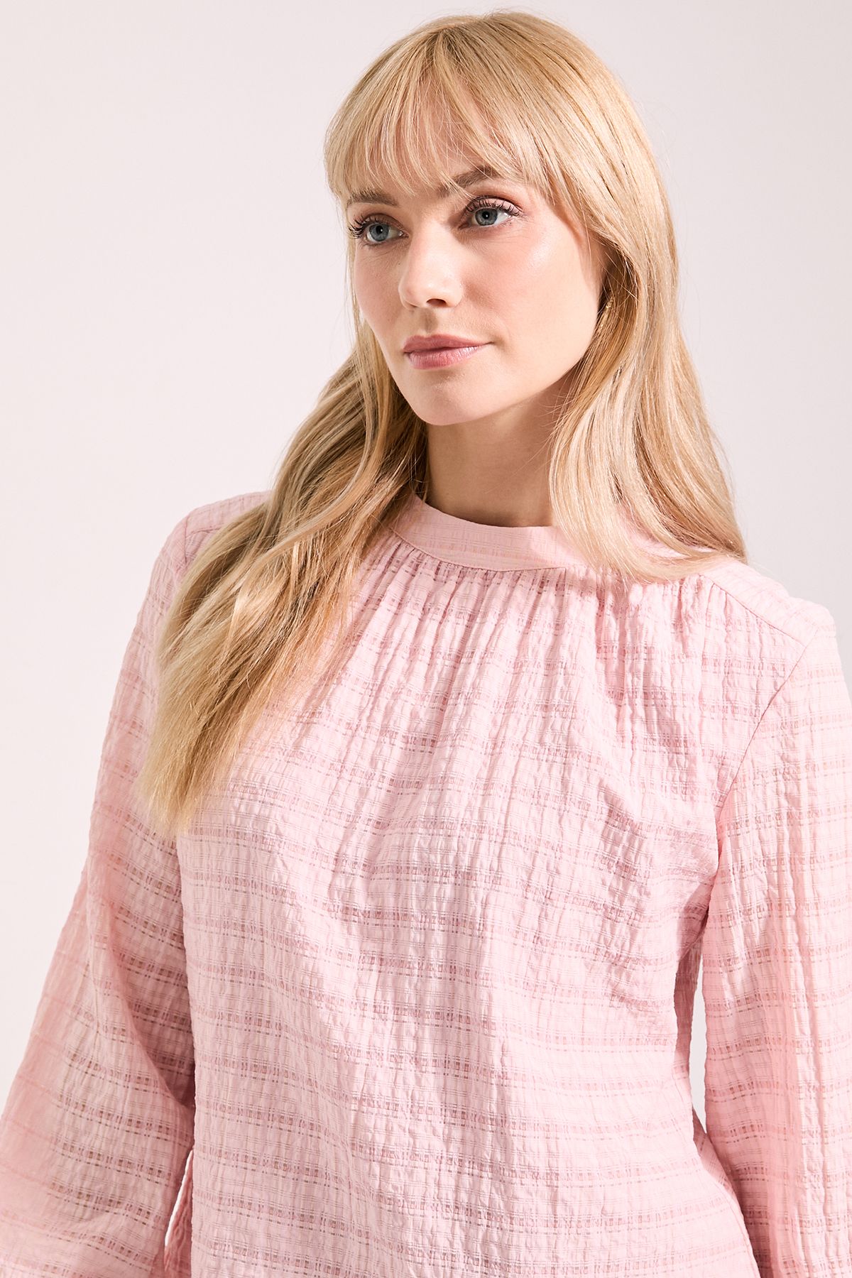Principles High Neck Textured Tie Back Volume Blouse Light Pink image 2