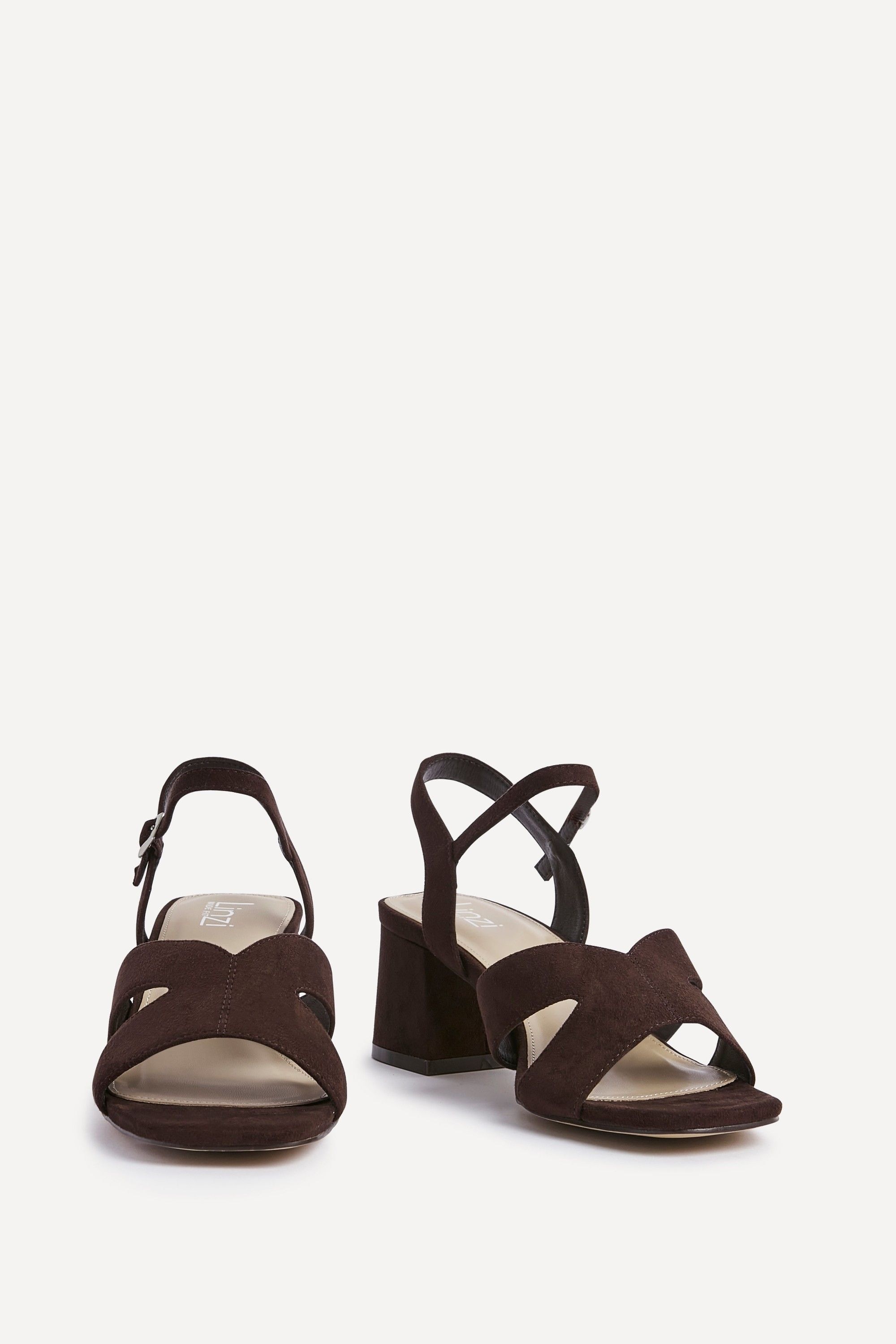 Linzi Empire Wide Fit Brown Faux Suede Link Detail Block Heels image 3