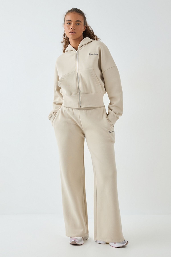 DSGN Studio DSGN Studio Deep Hem Boxy Crop Zip Through Hooded Tracksuit Stone