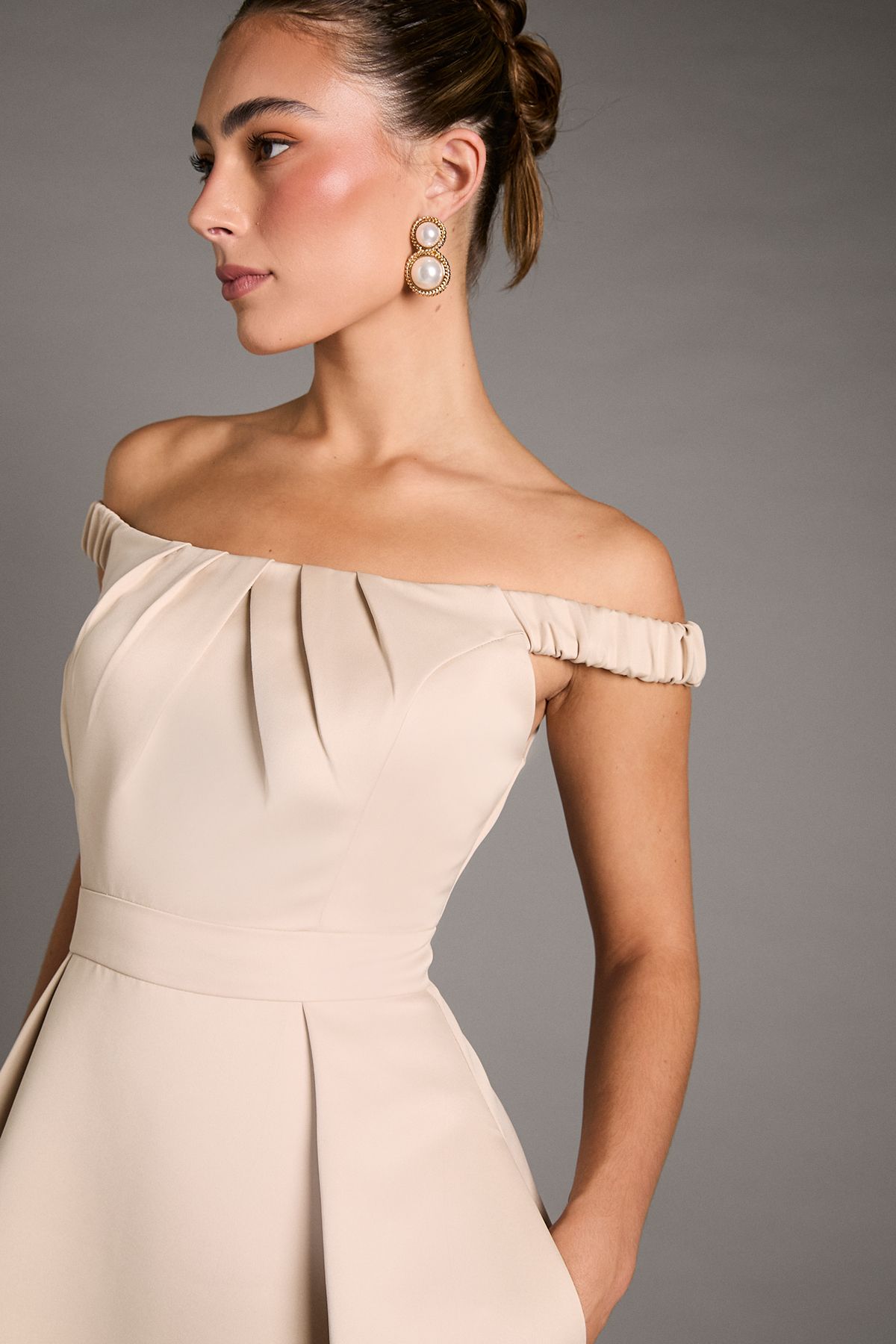 Coast Bardot Fit and Flare Hi Low Hem Maxi Dress Champagne image 2