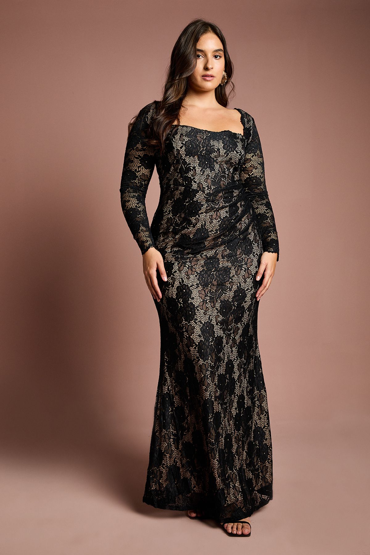 Coast Plus Size Long Sleeve Lace Maxi Dress Black image 1