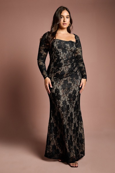 Coast Plus Size Long Sleeve Lace Maxi Dress Black