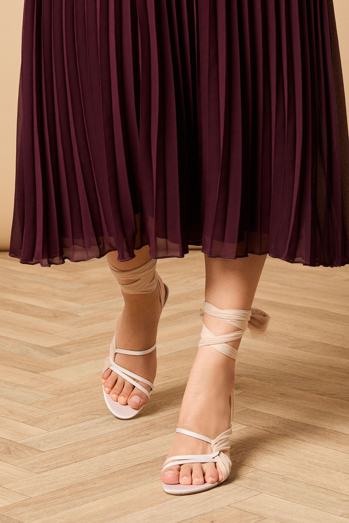 Oasis Veronelle Chiffon Ankle Tie High Stiletto Heel Sandals Cream image 2