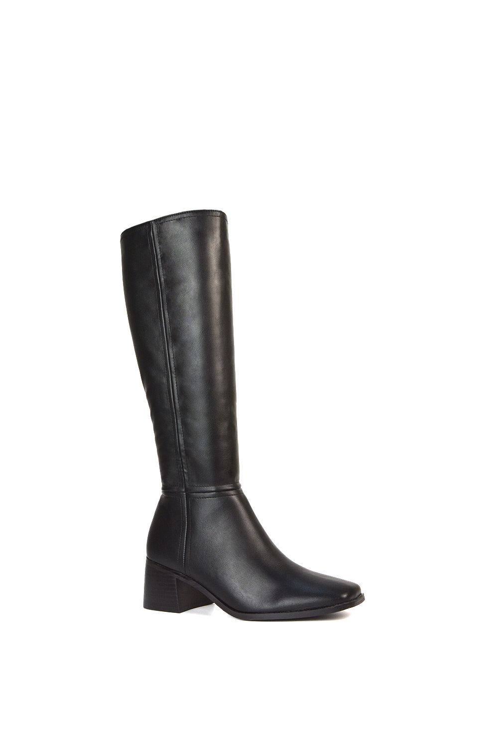 XY London 'Ruby' Square Toe Zip Up Knee High Calf Boots With Low Heel image 2