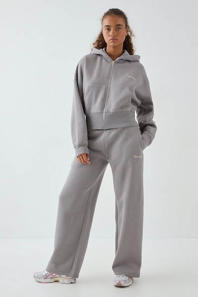 DSGN Studio DSGN Studio Deep Hem Boxy Crop Zip Through Hooded Tracksuit Charcoal