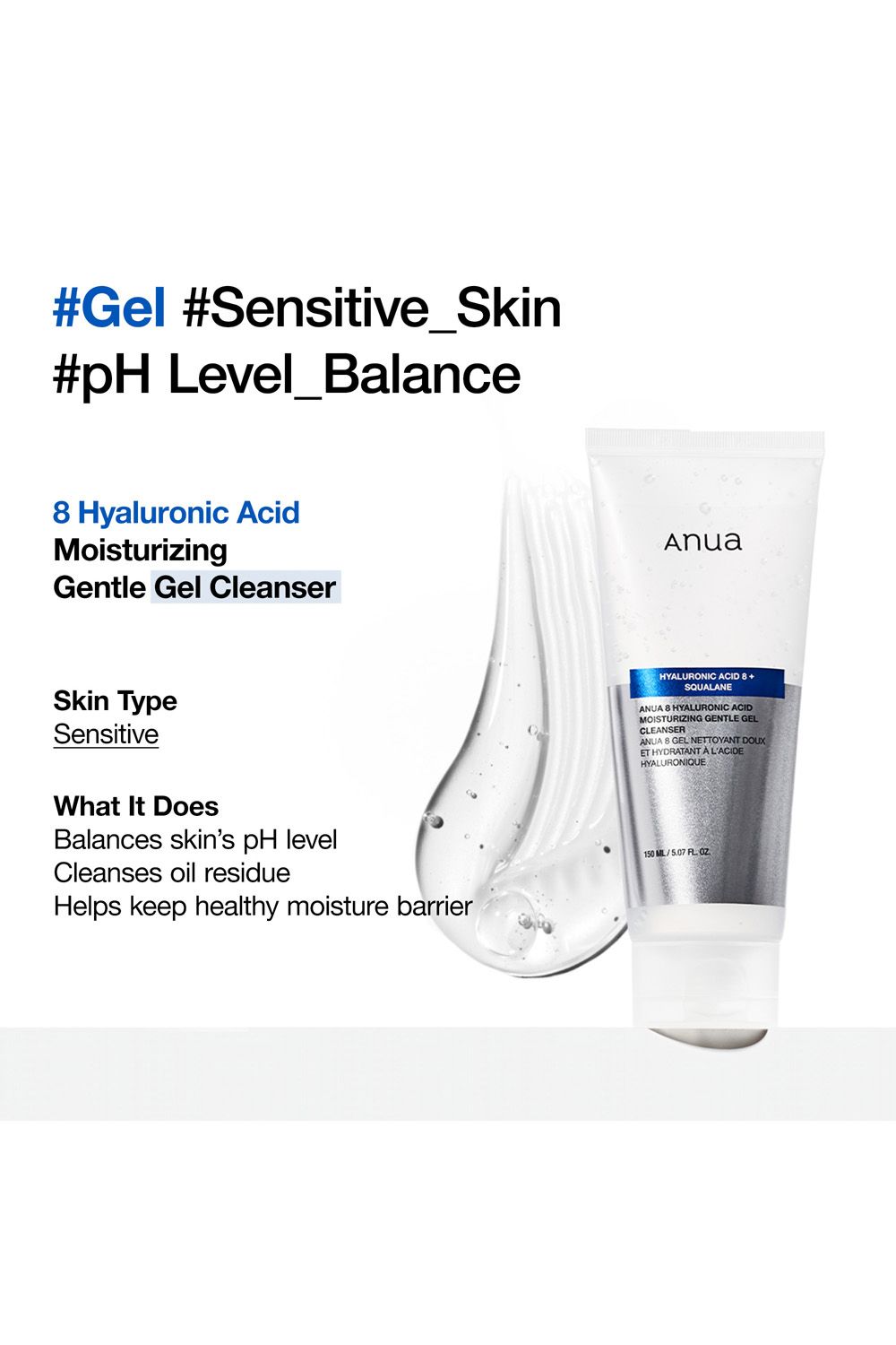 Anua 8 Hyaluronic Acid Moisturizing Gentle Gel Cleanser 150ml Multi image 5