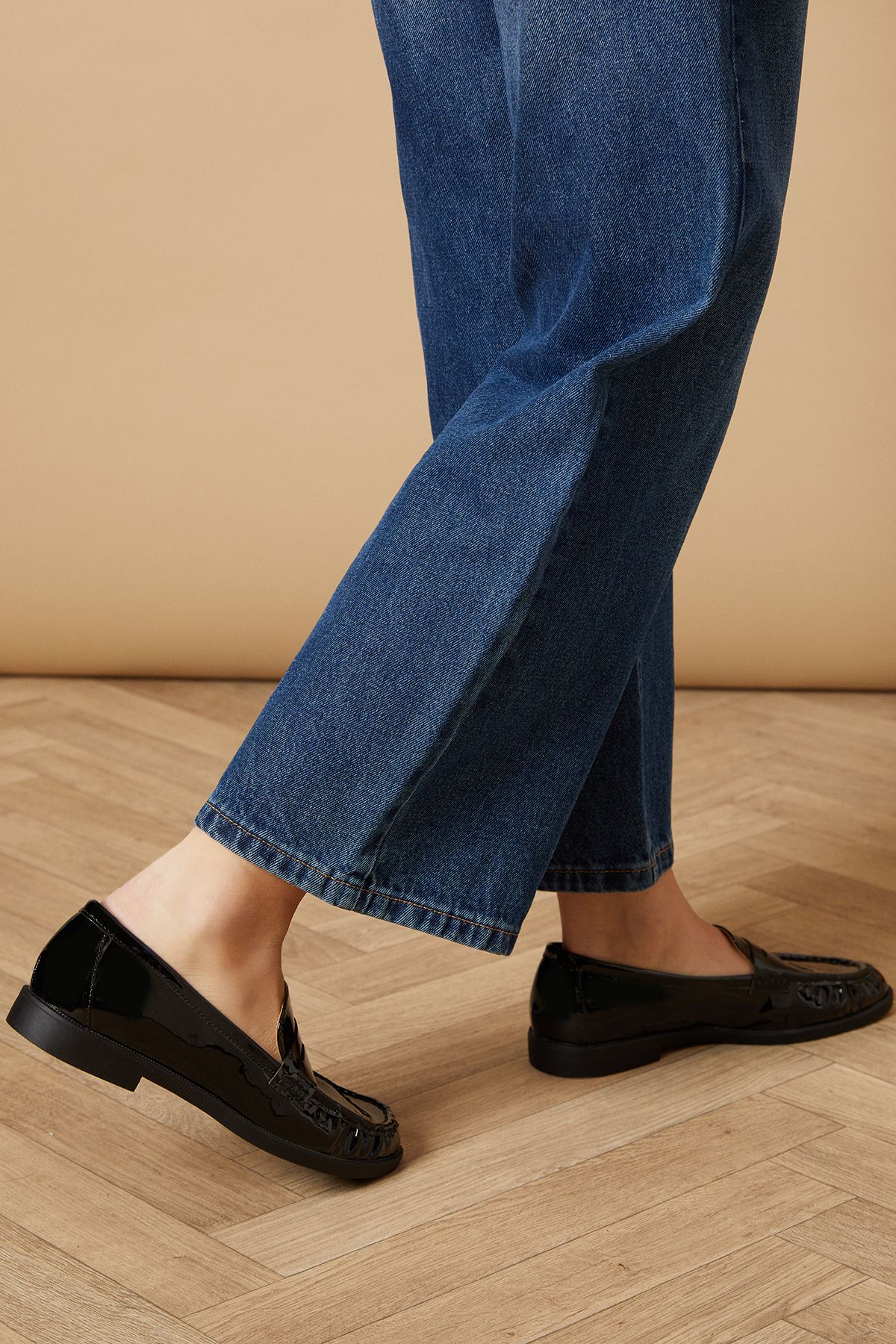 Oasis Baya Faux Patent Leather Penny Detail Loafers True Black image 3