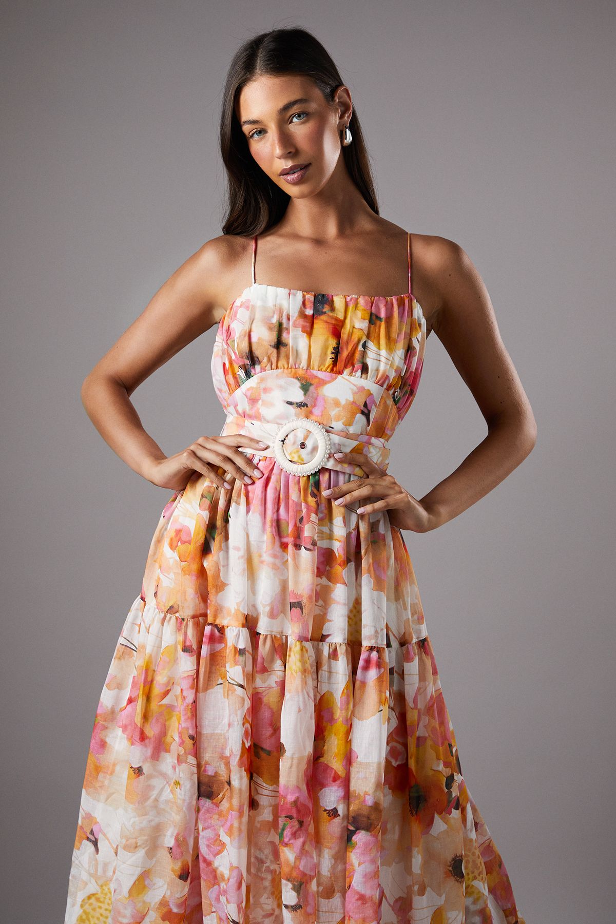 Coast Printed Sleeveless Midi Dress With Belt Blush image 2