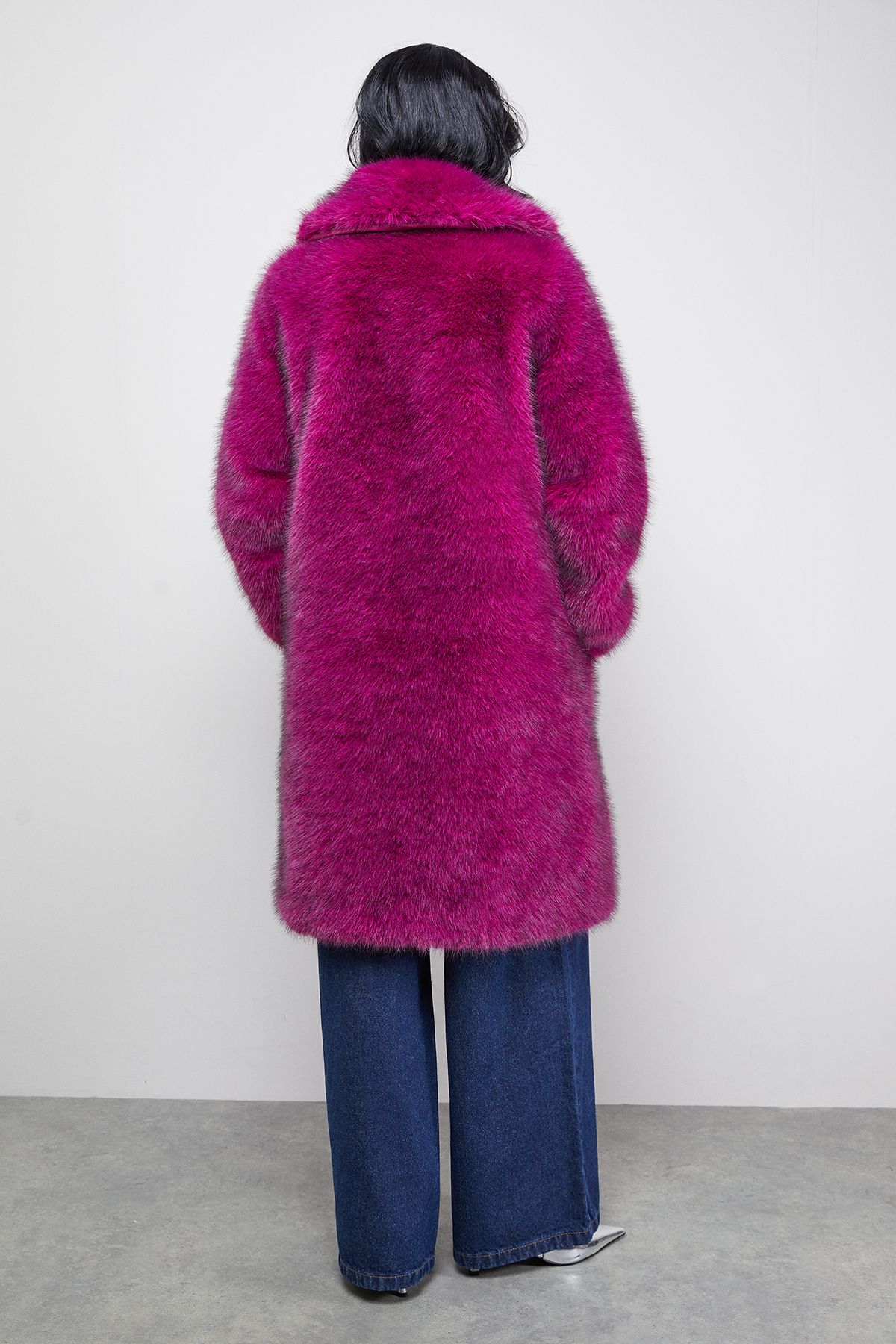Warehouse Two Tone Luxe Faux Fur Coat Purple image 3