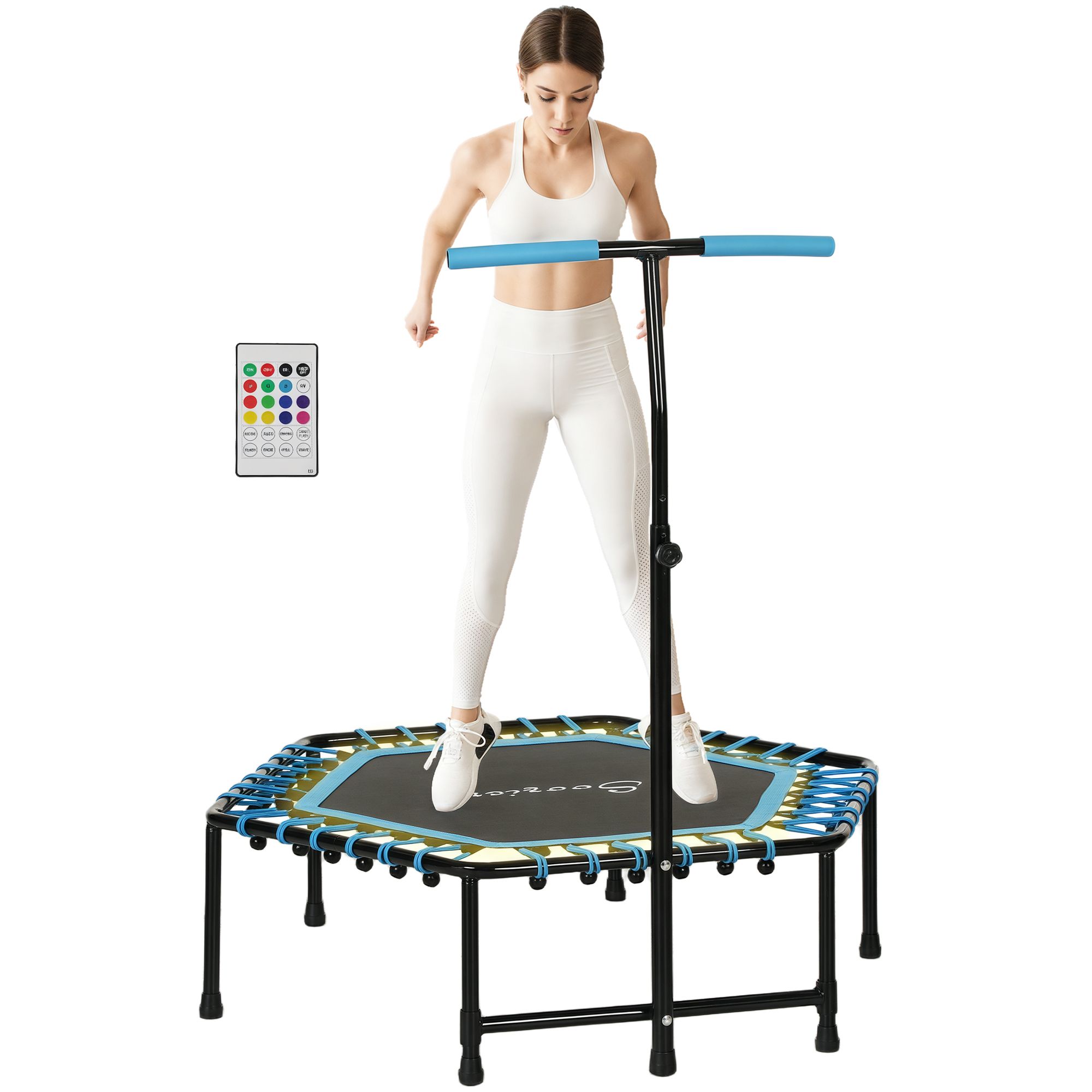 SPORTNOW 45" Fitness Trampoline with Adjustable Handle, LED Lights, Blue image 2