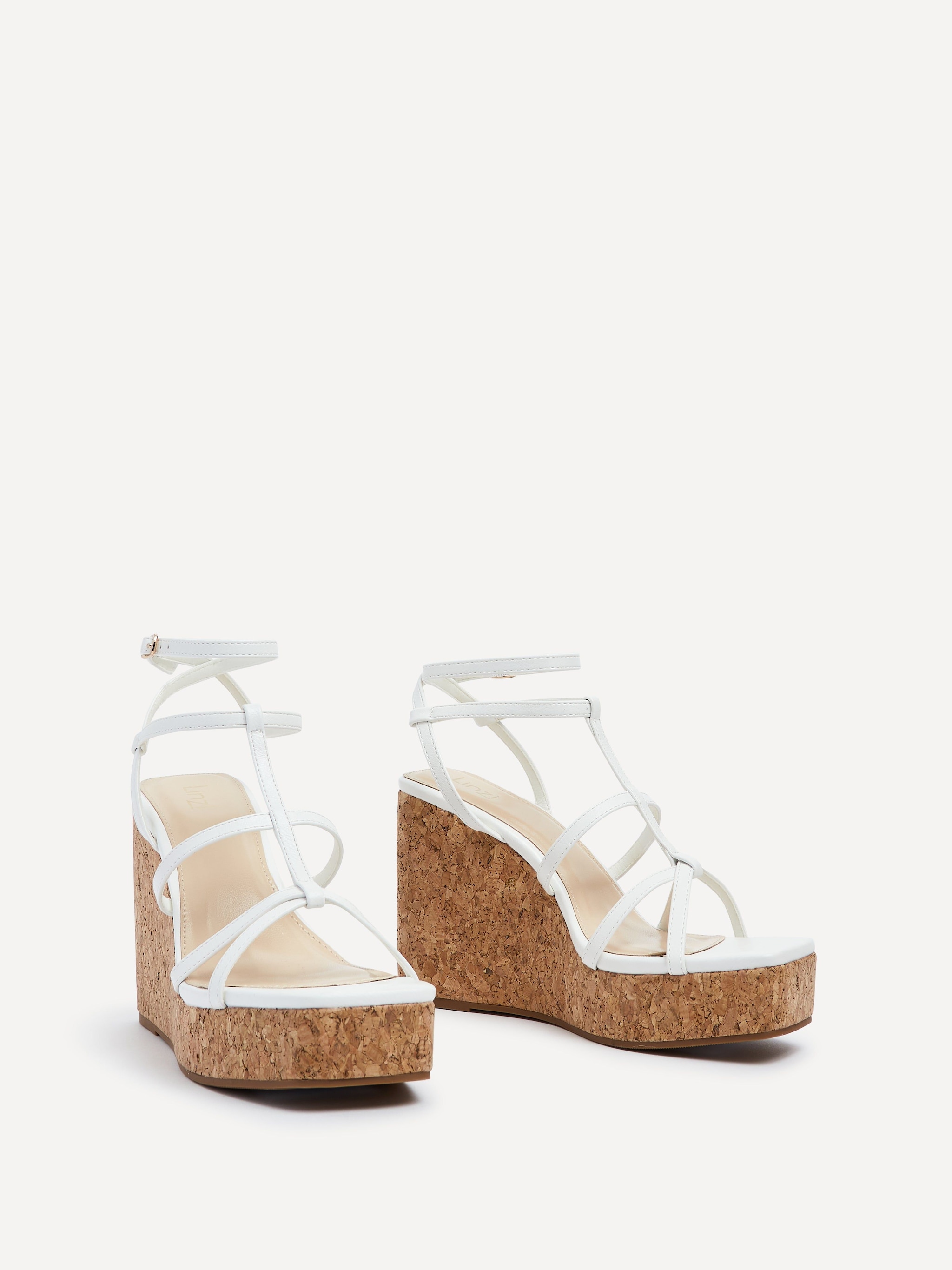 Linzi Barbados White Faux Leather Square Toe Strappy Cork Wedge image 3