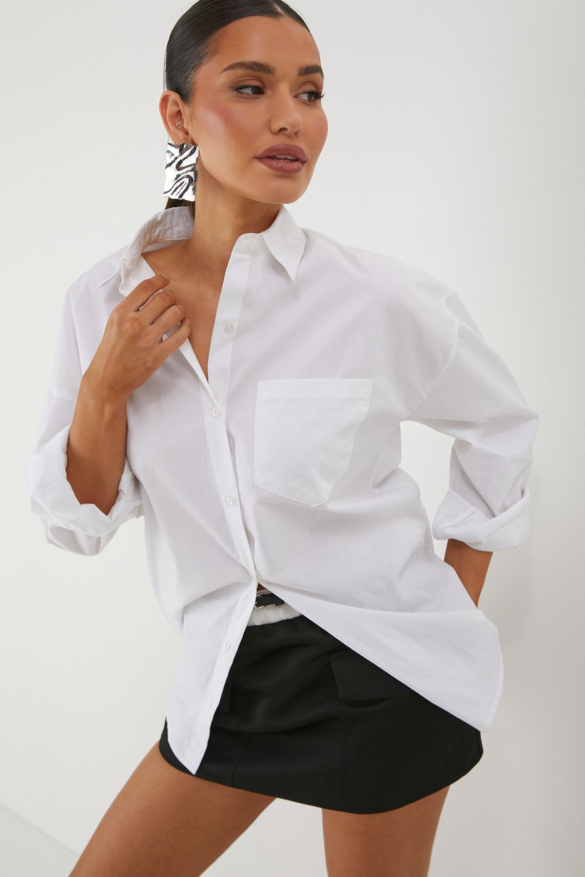 MissPap Contrast Waistband Belted Mini Skirt Black image 4