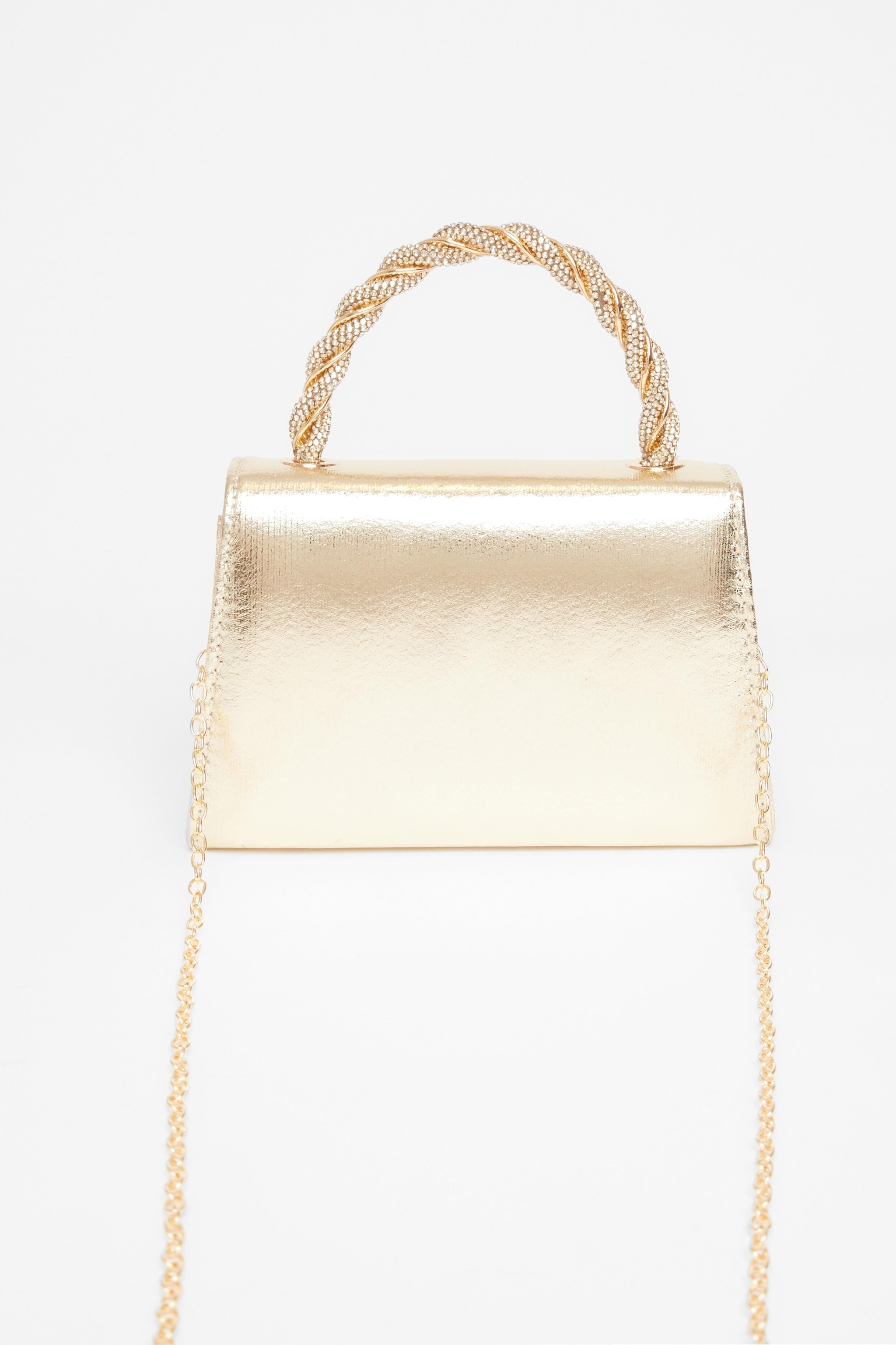 Quiz Gold Diamante Twist Top Handle Bag image 4