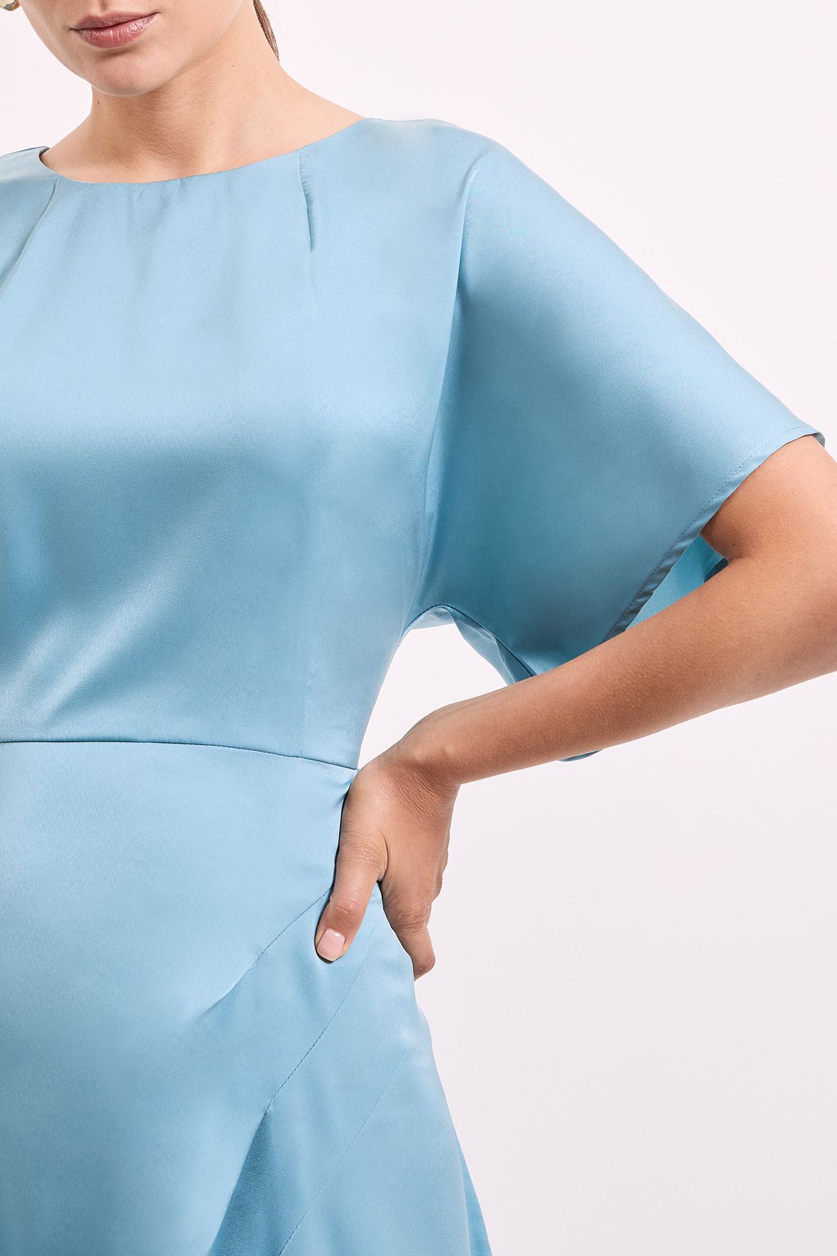 Principles Flutter Sleeve Pleat Detail Satin Midi Dress Light Blue image 5