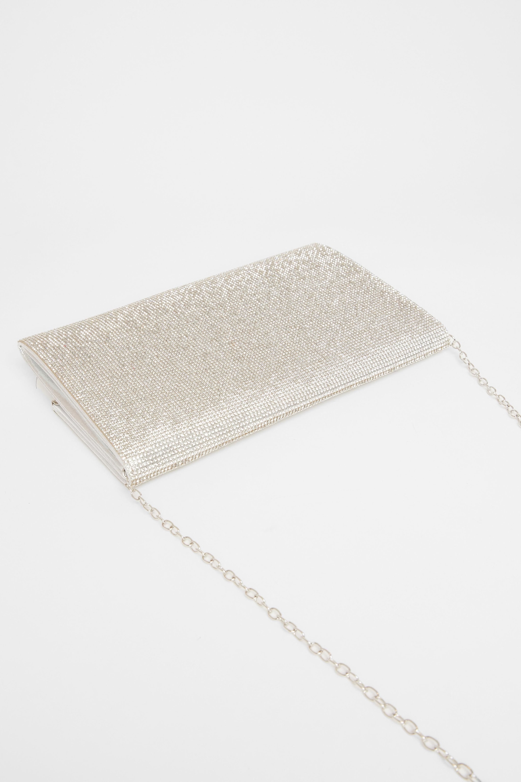 Quiz Silver Diamante Envelope Clutch Bag image 4