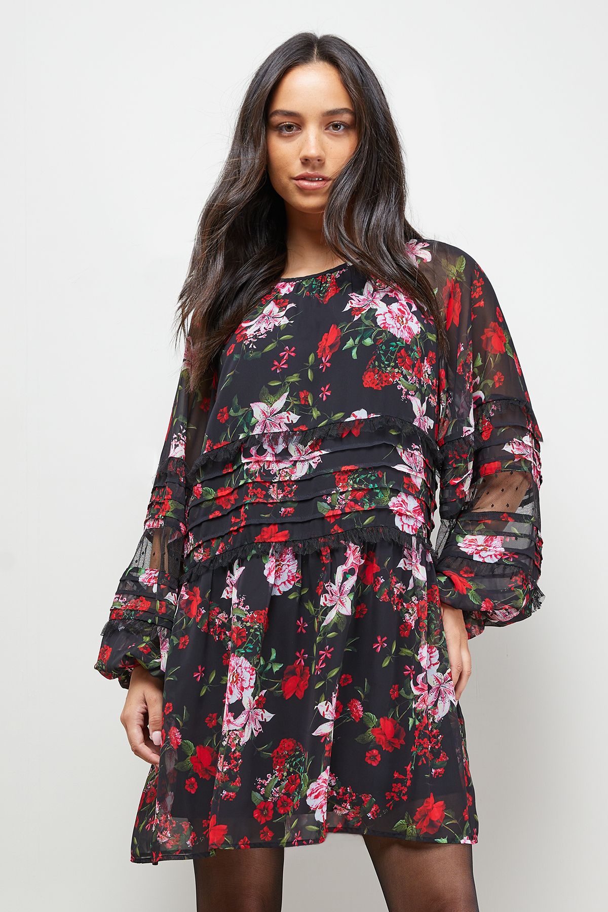 Oasis Smock Long Sleeve Mini Dress Floral image 4