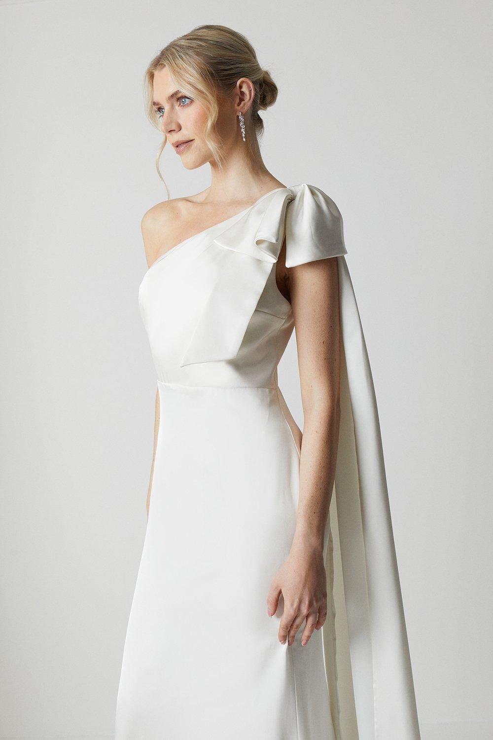 Coast Bow And Drape Detail One Shoulder Satin Wedding Dress Ivory image 2