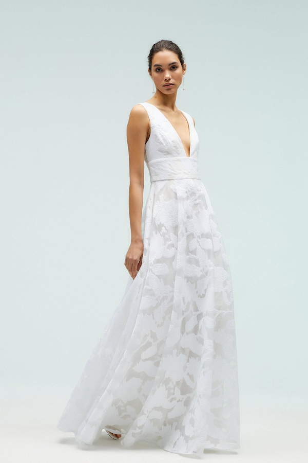 Coast Plunge V Full Skirted Jacquard Wedding Dress Ivory