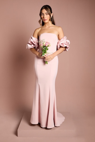 Coast Puff Sleeve Bardot Fishtail Maxi Dress Pink