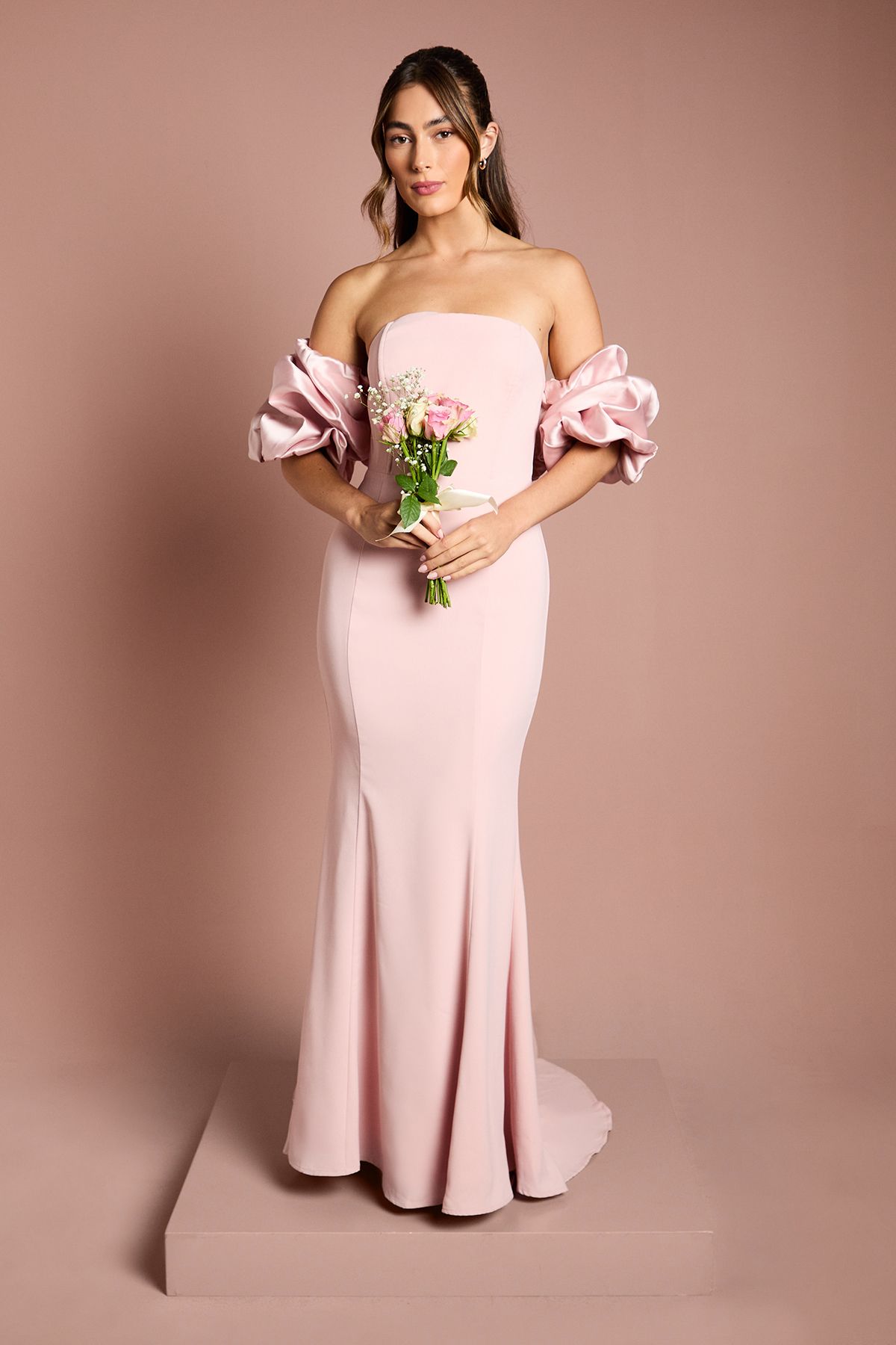 Coast Puff Sleeve Bardot Fishtail Maxi Dress Pink