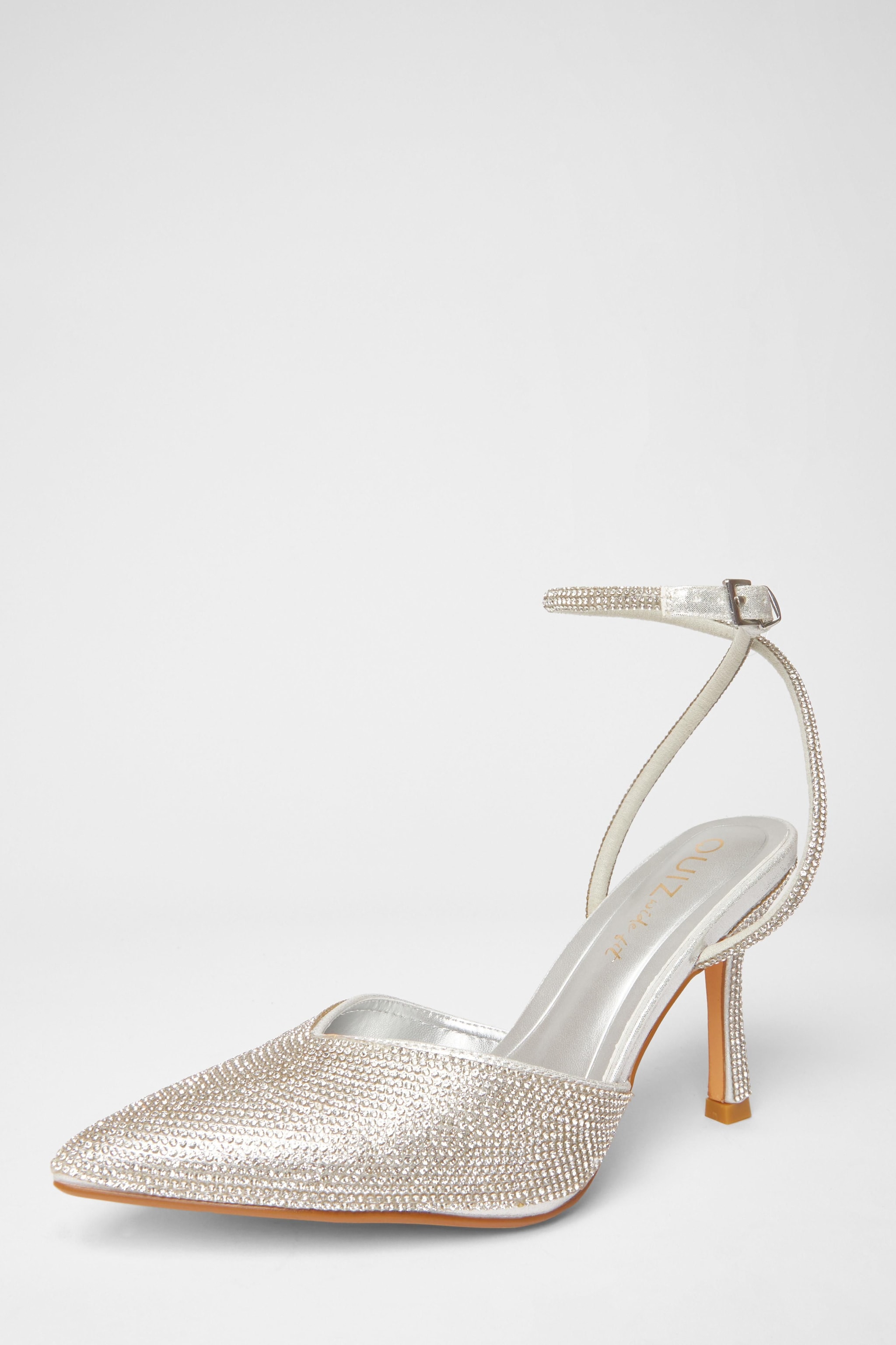 Quiz Silver Wide Fit Embellished Court Heels image 1