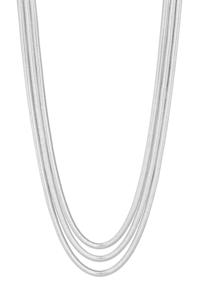 Inicio Recycled Sterling Silver Plated Multi Row Snake Chain Necklace - Gift Pouch