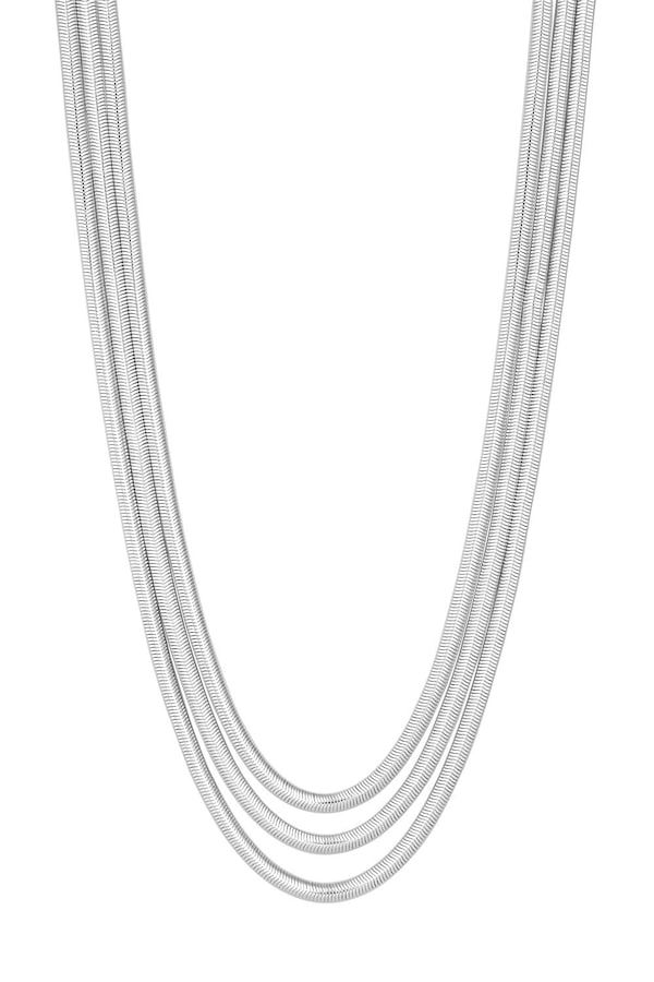 Inicio Recycled Sterling Silver Plated Multi Row Snake Chain Necklace - Gift Pouch