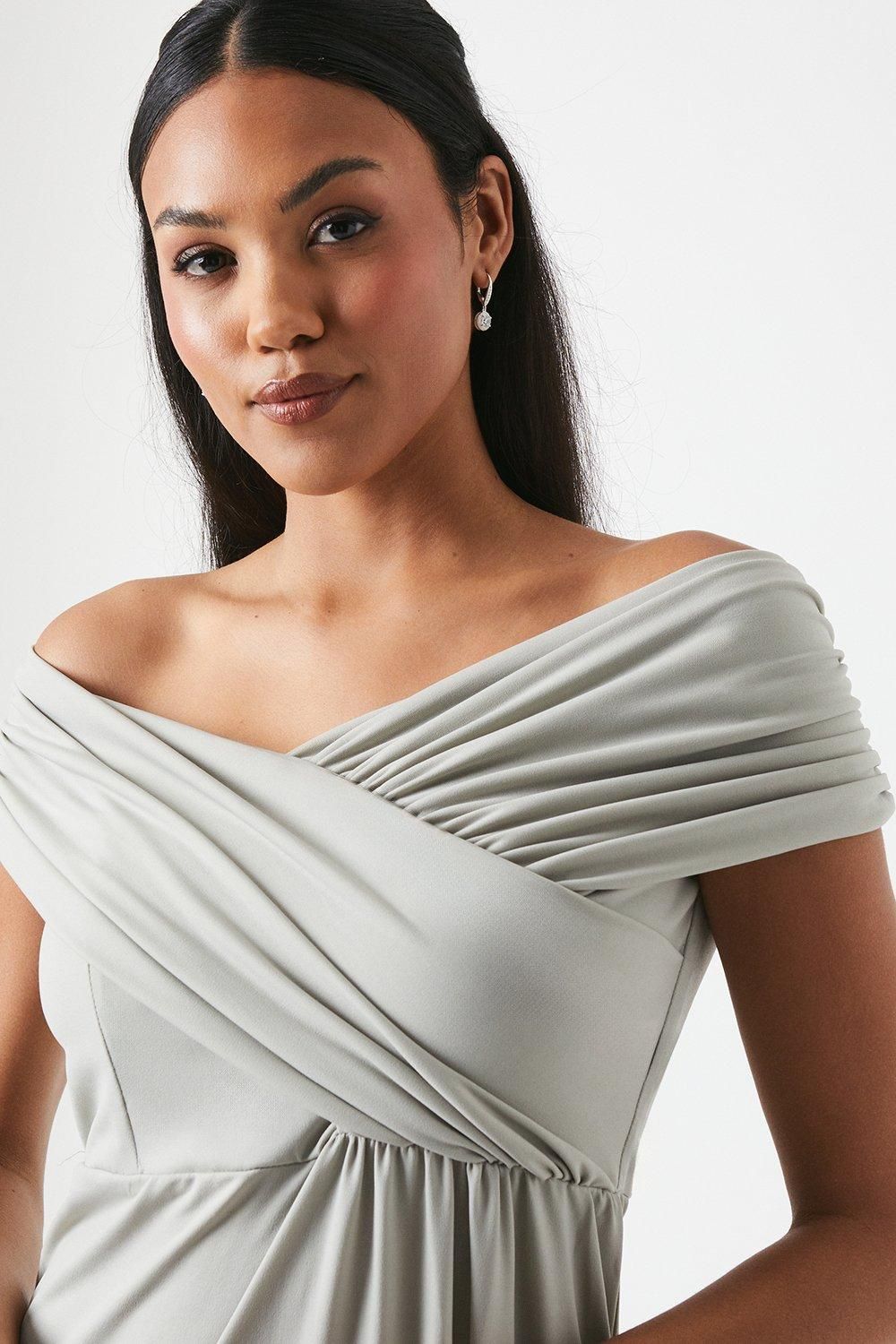 Coast Bardot Ruched Jersey Bridesmaid Dress Sage image 4