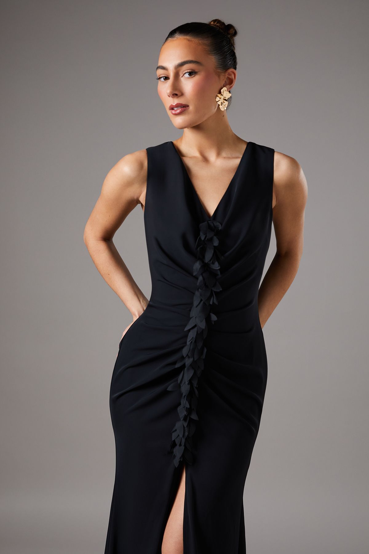 Coast Ruched Petal V Neck Maxi Dress Black image 2