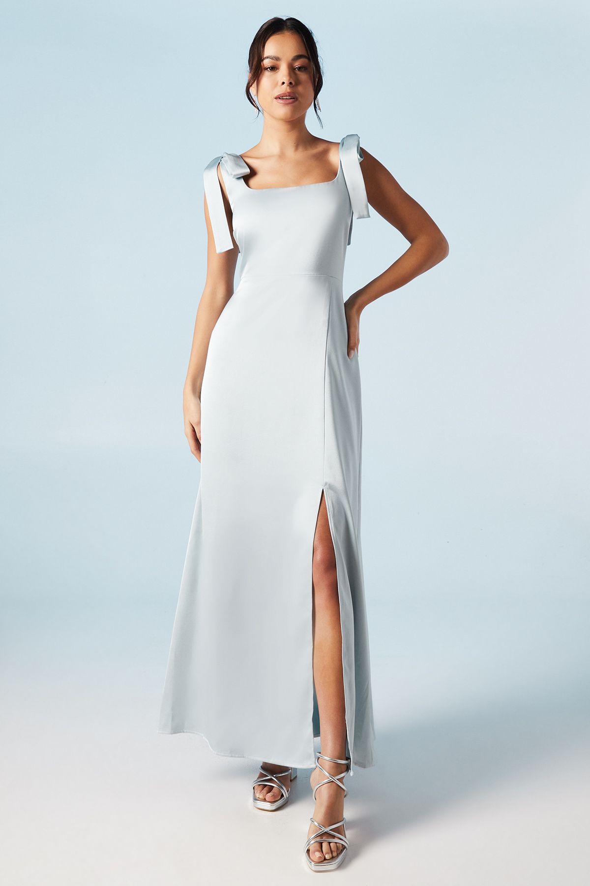 Oasis Oasis by Coast Satin Tie Shoulder Midi Bridesmaid Dress Light Blue