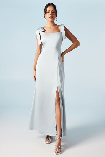 Oasis Oasis by Coast Satin Tie Shoulder Midi Bridesmaid Dress Light Blue
