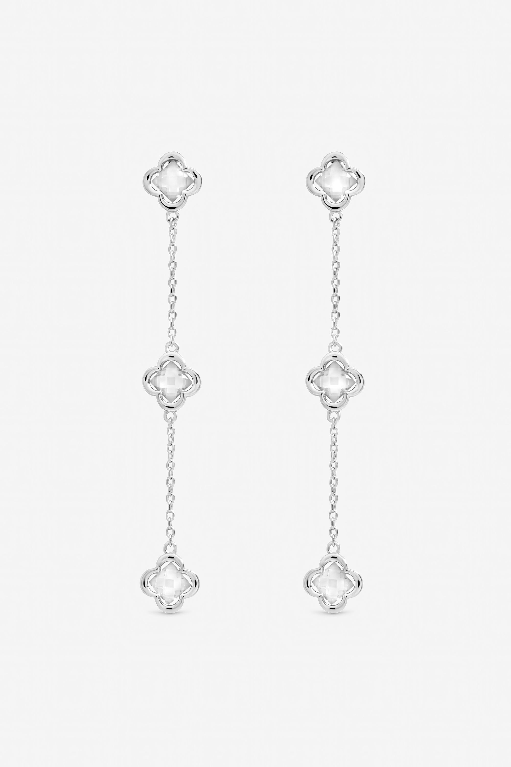 Inicio Sterling Silver Plated Crystal Fine Triple Clover Drop Earrings