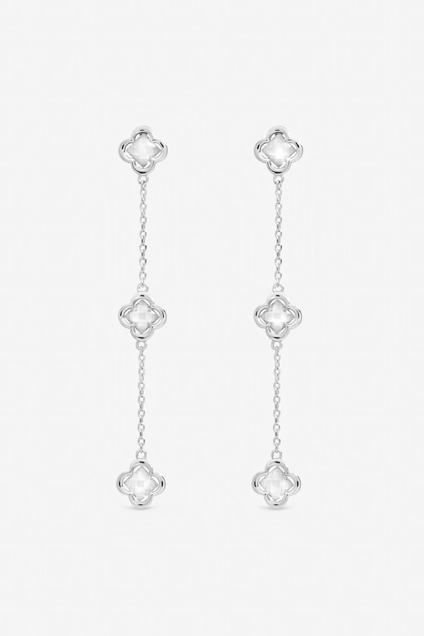 Inicio Sterling Silver Plated Crystal Fine Triple Clover Drop Earrings